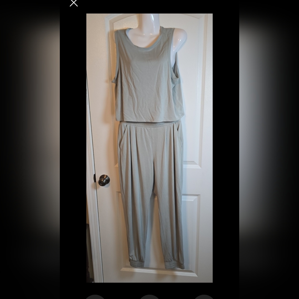 NWOT Express Womens sage green jogger crop top set Large